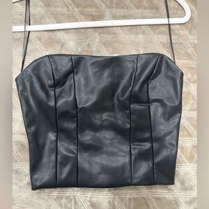 Black Faux Leather Strapless Top